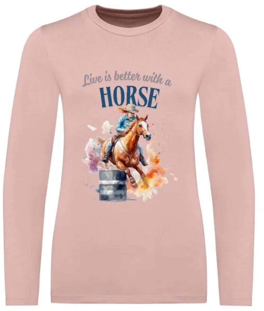 Duurzame longsleeve met paarden print - Zachtroze - 146/152