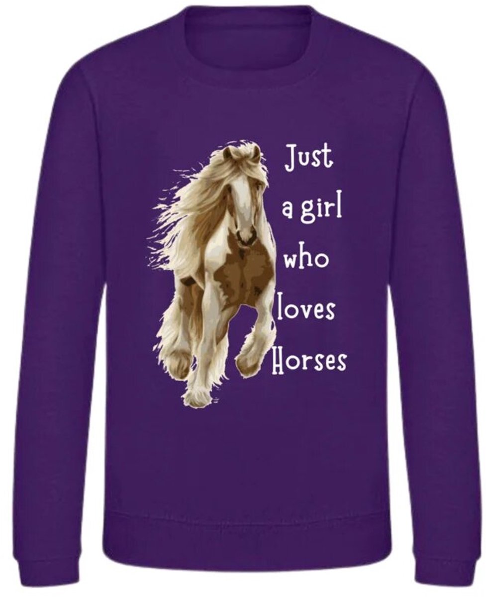 Sweater Just a girl who loves horses paars - Paars - 158/164
