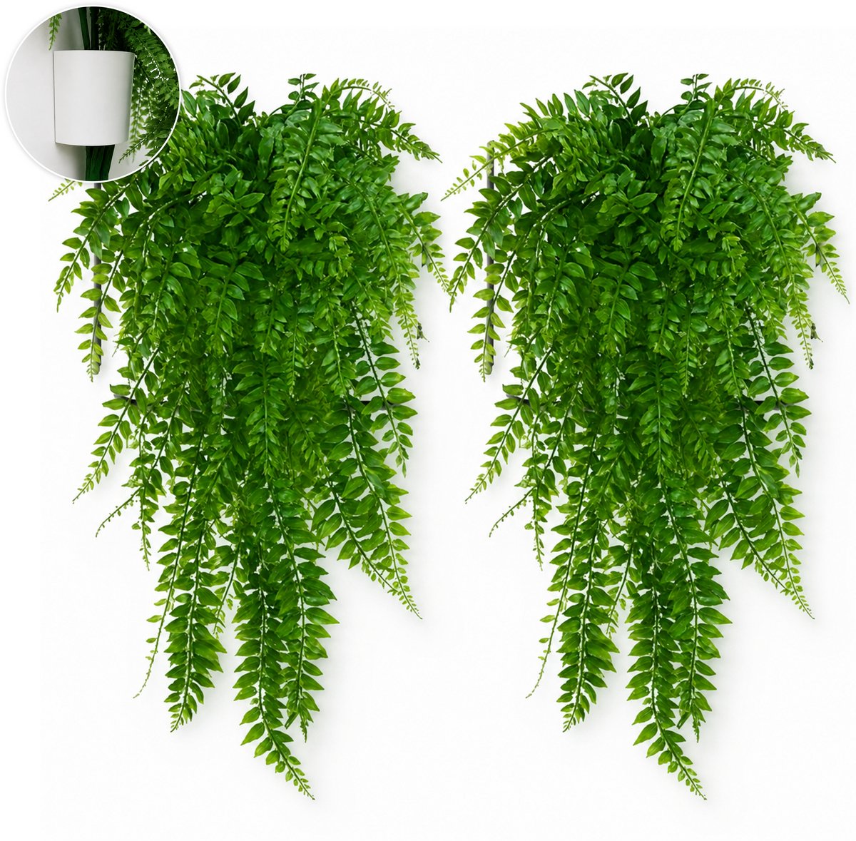 CASA VERDE Hangvaren-inclusief muurbevestiging-4 stuks-kunsthangplanten-75 cm-nepplanten-klimopslinger-voor binnen en buiten Groen