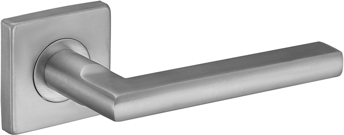 Deurkruk (2x) Emilia 20mm haaks op vierkant rozet geborsteld RVS | RVS deurklinken