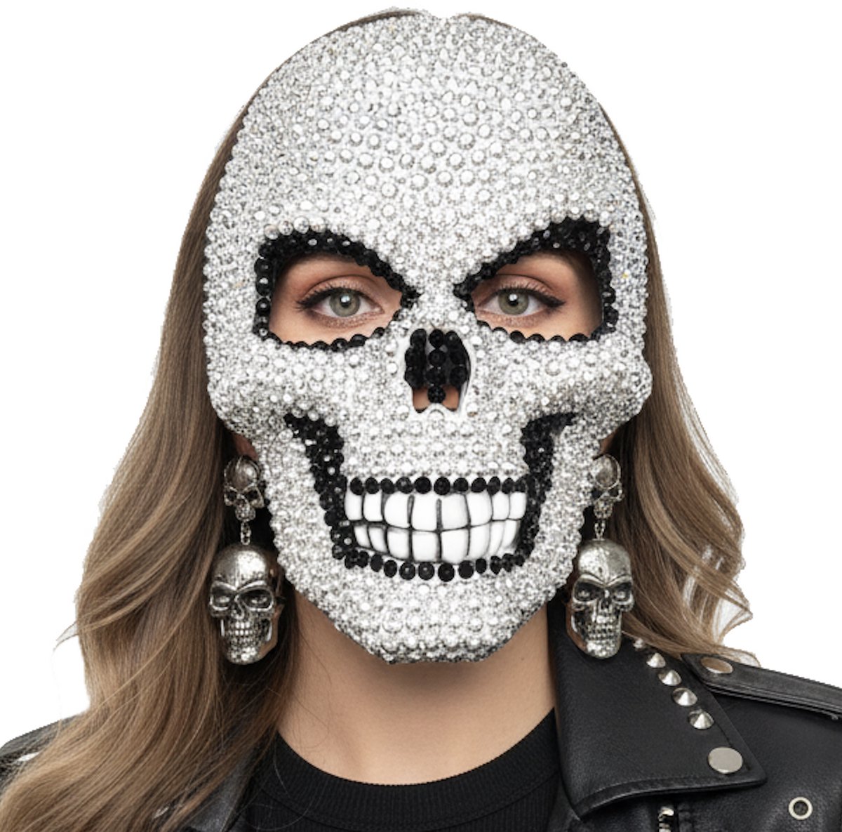 Joya Party® Bling Bling Skelet Masker Volwassenen | Halloween Masker | Glitter Skelet Masker | Luxe Skull Mask | Verkleed Accessoire | Elastische Band | One Size