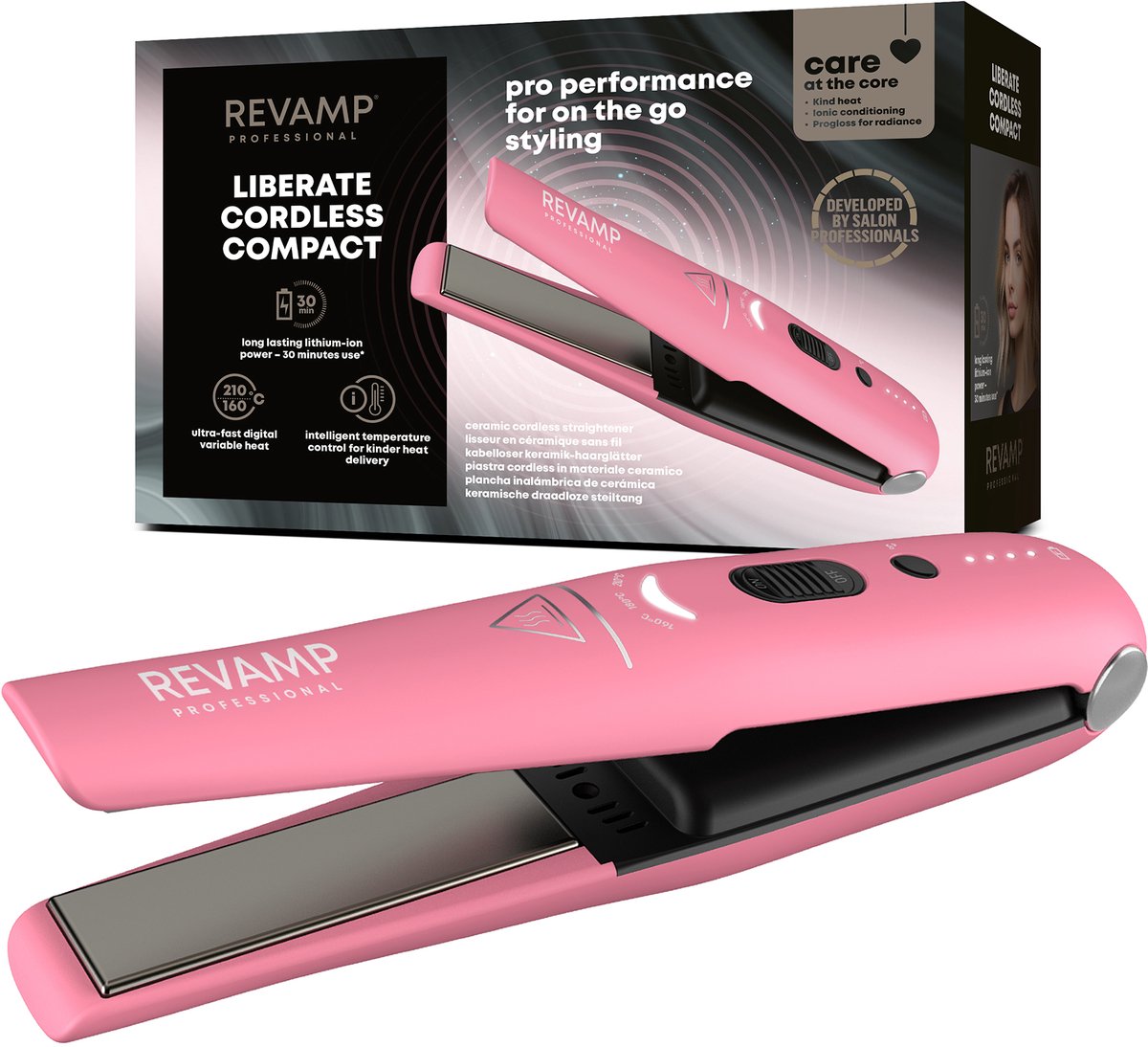 Revamp Draadloze Mini Stijltang - Draadloos en Compact - Ionentechnologie - 30 Minuten Draadloos Stijlen - 160 °C tot 210 °C - Keramisch - Inclusief Reisetui - Zwart - ST1700