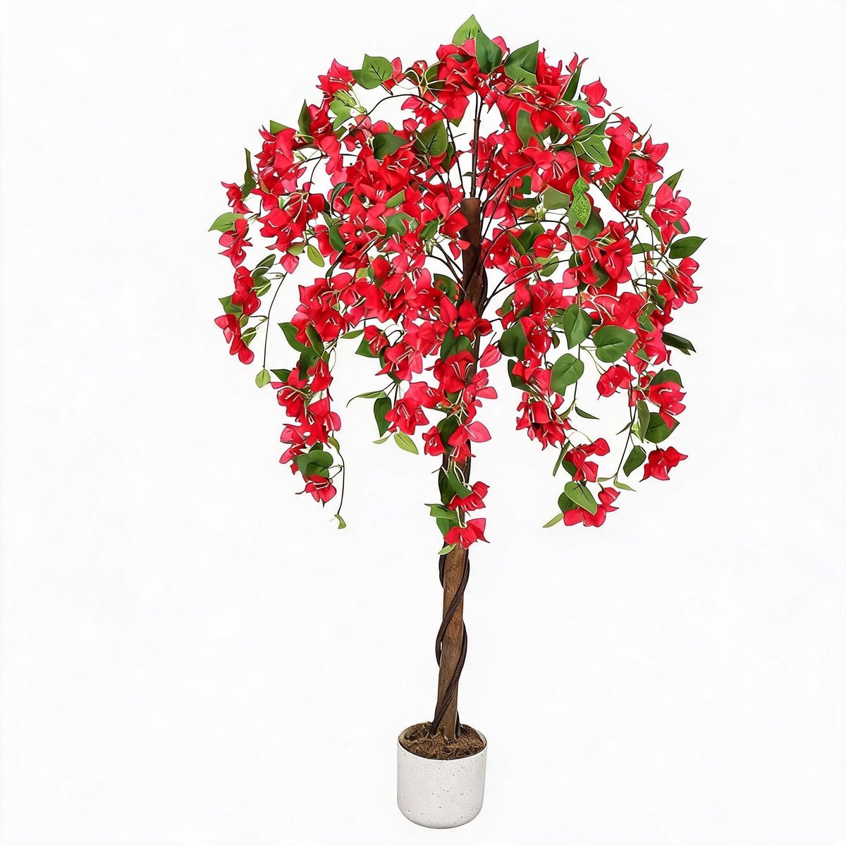 Danky - luxe kunstbuganvilla, 120cm roode hoogdetail natuurhout stam met real-touch polyester, exclusieve decoratieve kunstplant met pot