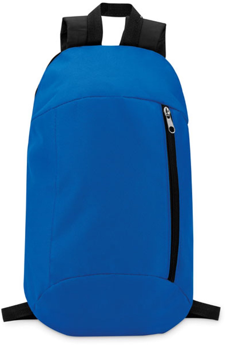 Rugzak van 600D polyester met voorvak met rits, verstelbare draagbanden en draaglus aan de bovenzijde. Achterzijde is gewatteerd en uitgevoerd in 210D polyester. Royal Blue