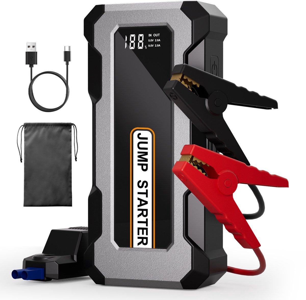 Casalora 12V Jumpstarter voor Auto - 800A / 6000mAh - Starthulp met Powerbank, LED Zaklamp en SOS Noodlicht - In Opbergtas