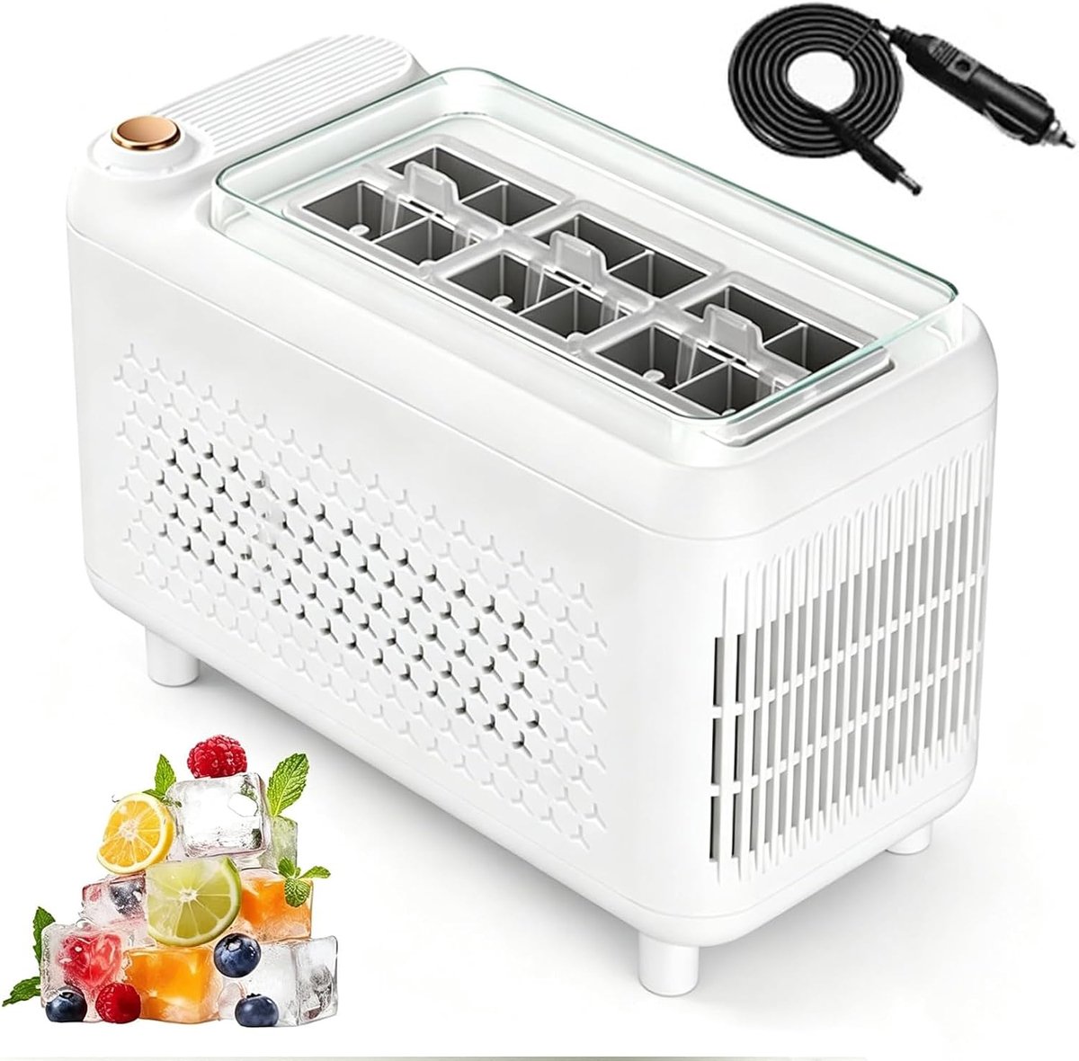 Mini-ijsmaker 500 ml, draagbare ijsblokjesmachine voor op het bureau, gemakkelijk schoon te maken, automatische ijsbox voor thuis, op kantoor en op de camping - wit