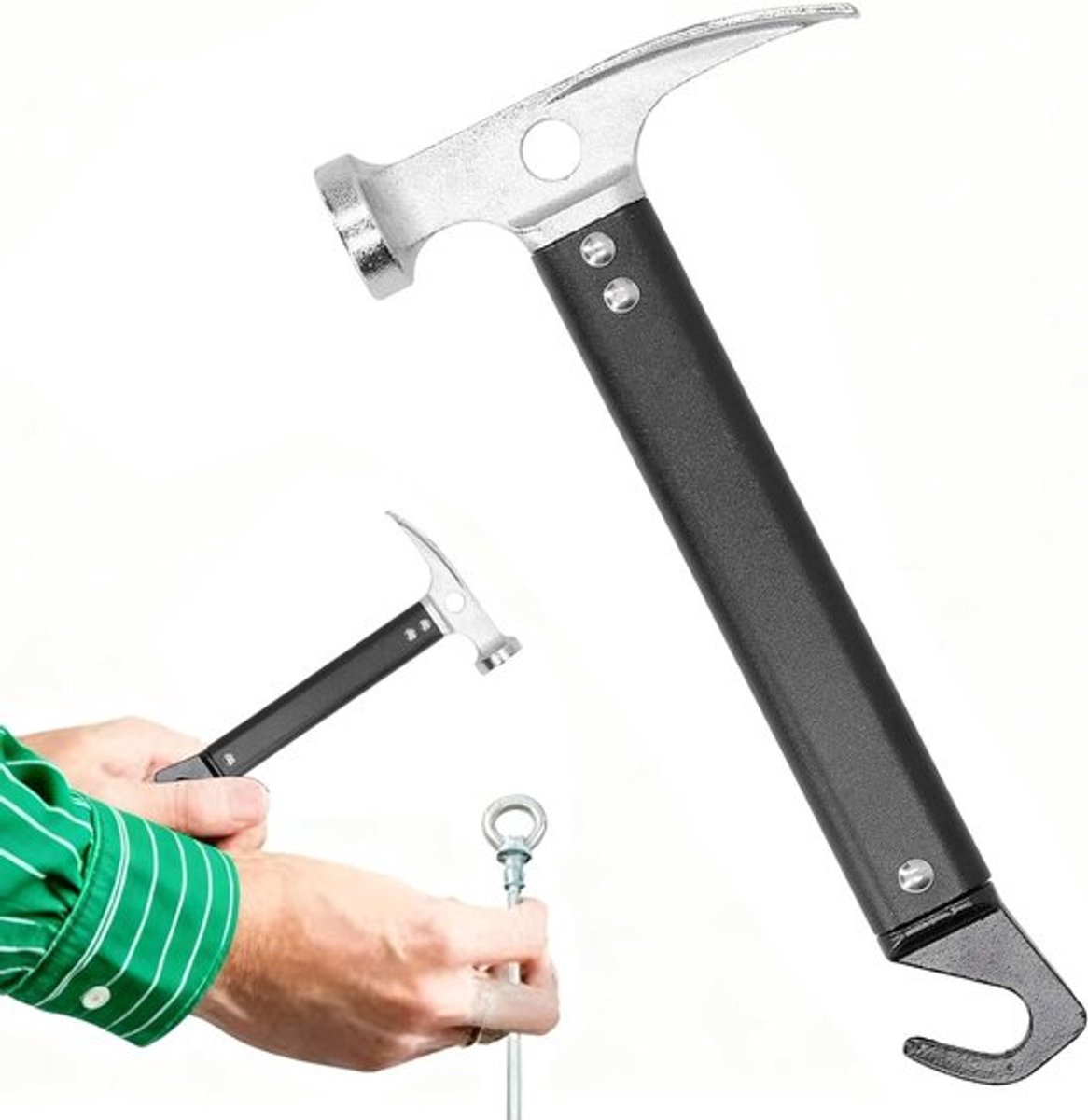 Compacte Aluminium Hamer voor Tentstaken, Peg Puller en Verwijderaar - Ideaal voor Kamperen en Buitenactiviteiten