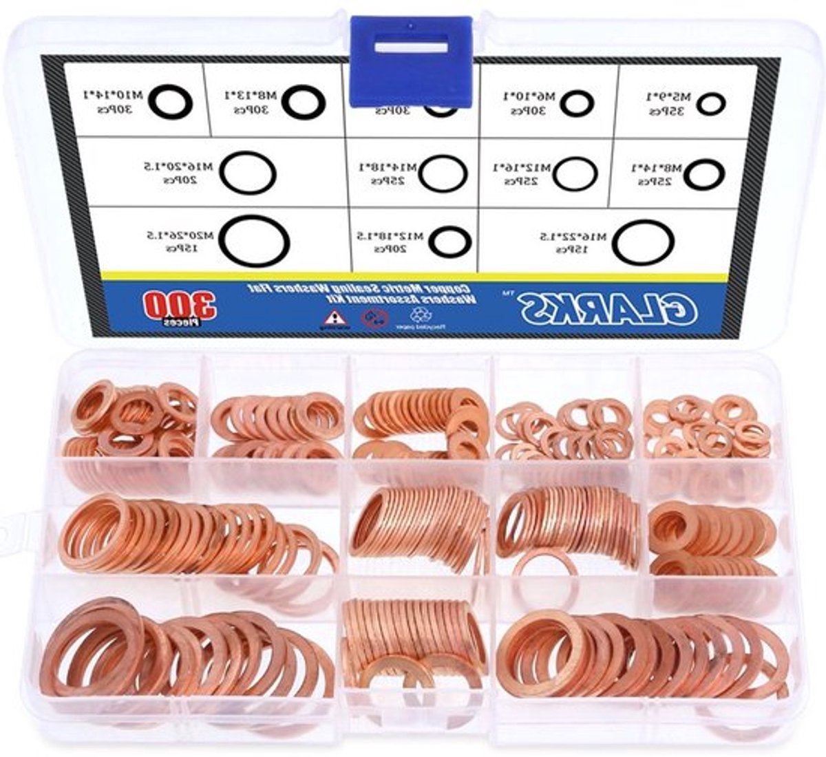 300 Stuks 12 Maten Metric Platte Ring Koper Sealing Ringen Assortiment Set voor Verbinding en Afsluiting