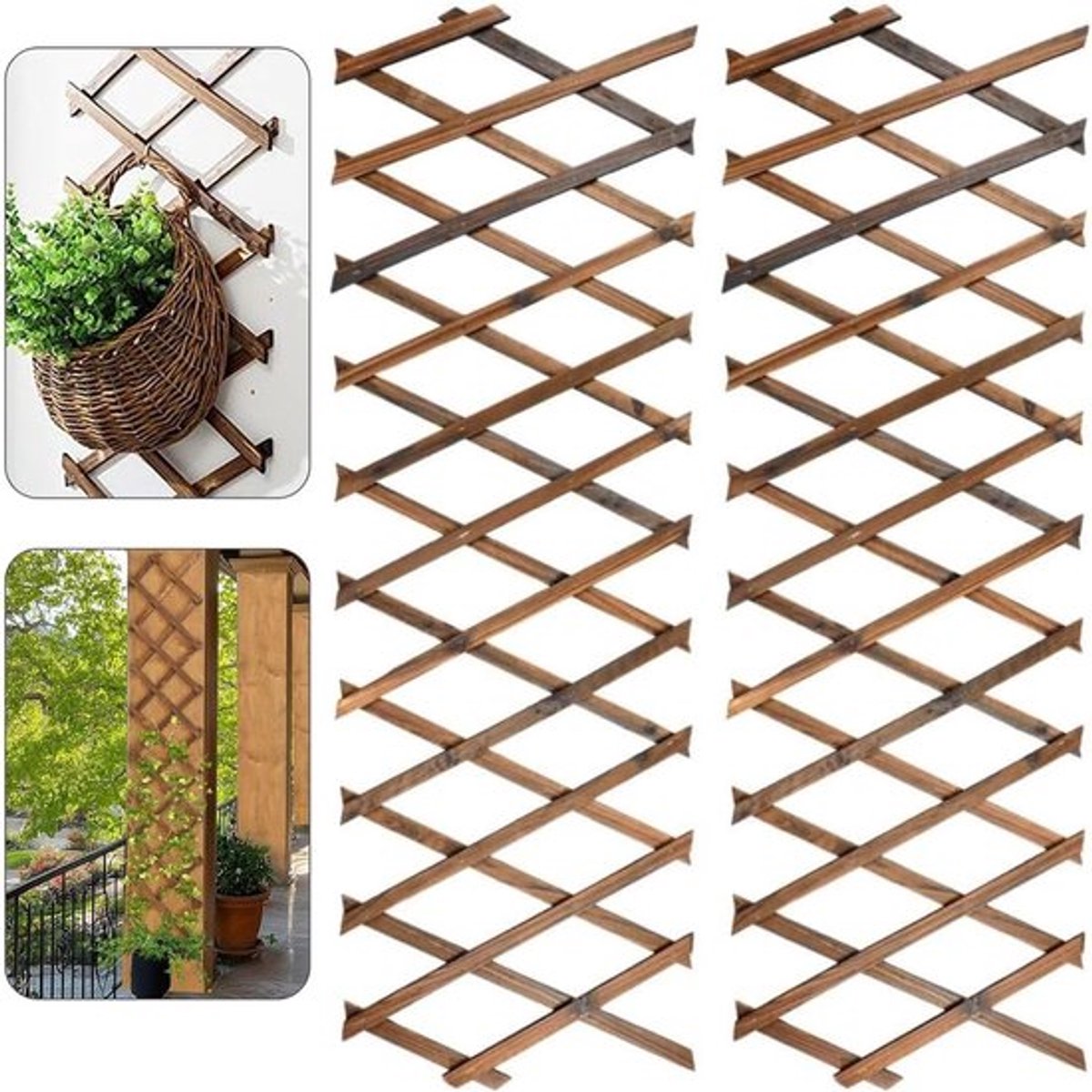 Uitbreidbaar plantenrek - 2 stuks - 180 cm x 30 cm - houten rasterpaneel - stevige tuinschutting - verticale klimplantrek - wanddecoratie - hangend frame voor kamer - tuin - patio - binnen - buiten