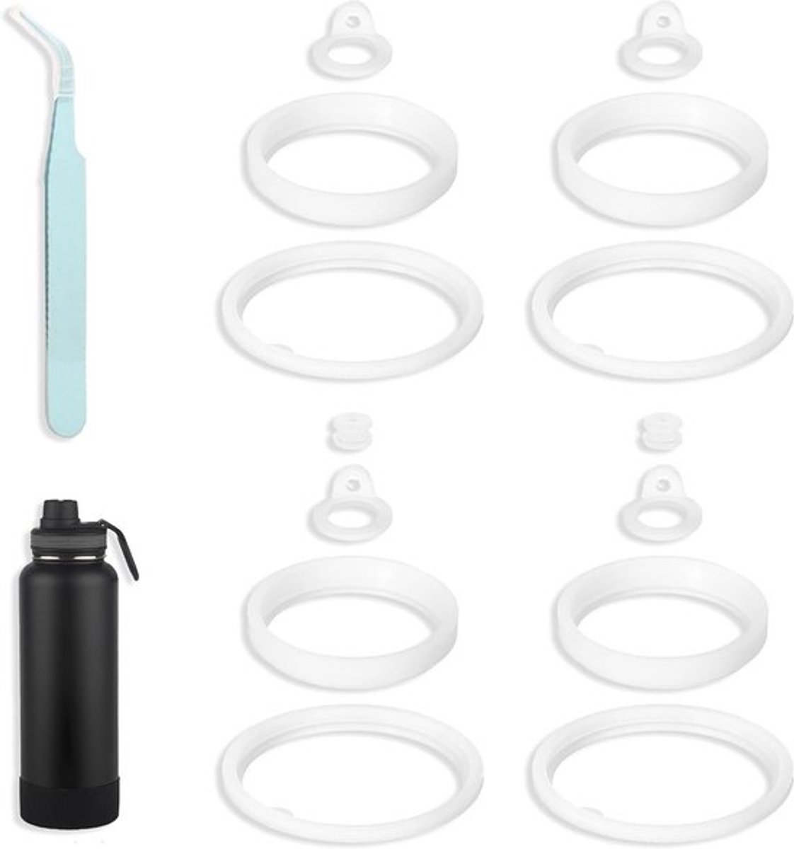 Vervangingsset voor Drinkflessen, 14 Stuks Siliconen O-ringen met Pincet, Geschikt voor Thermosflessen en Koffiemokken