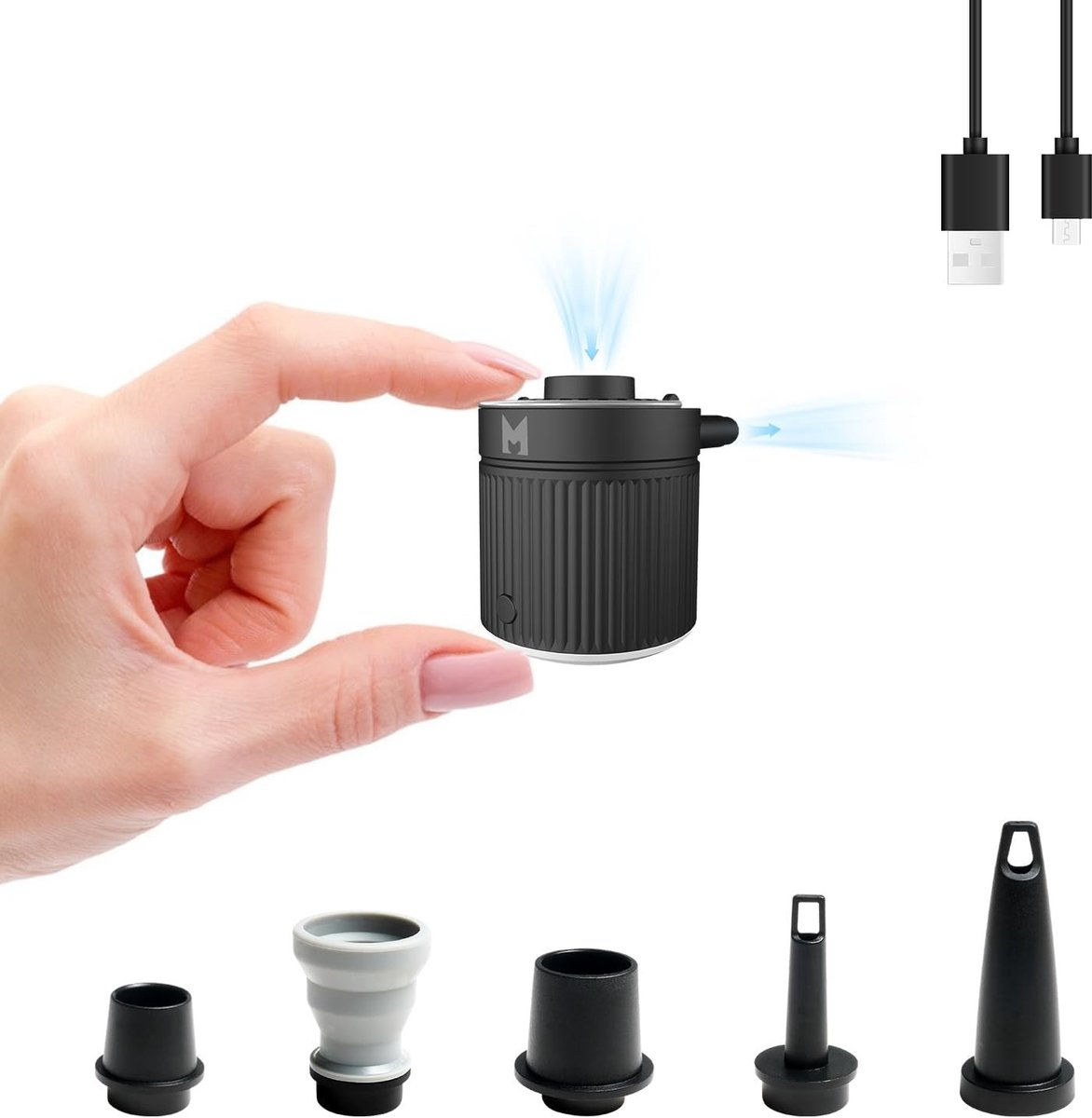 Elektrische Luchtpomp - Zwart - Mini Draagbare Pomp met Oplaadbare Accu - Voor Luchtbedden en Zwemringen