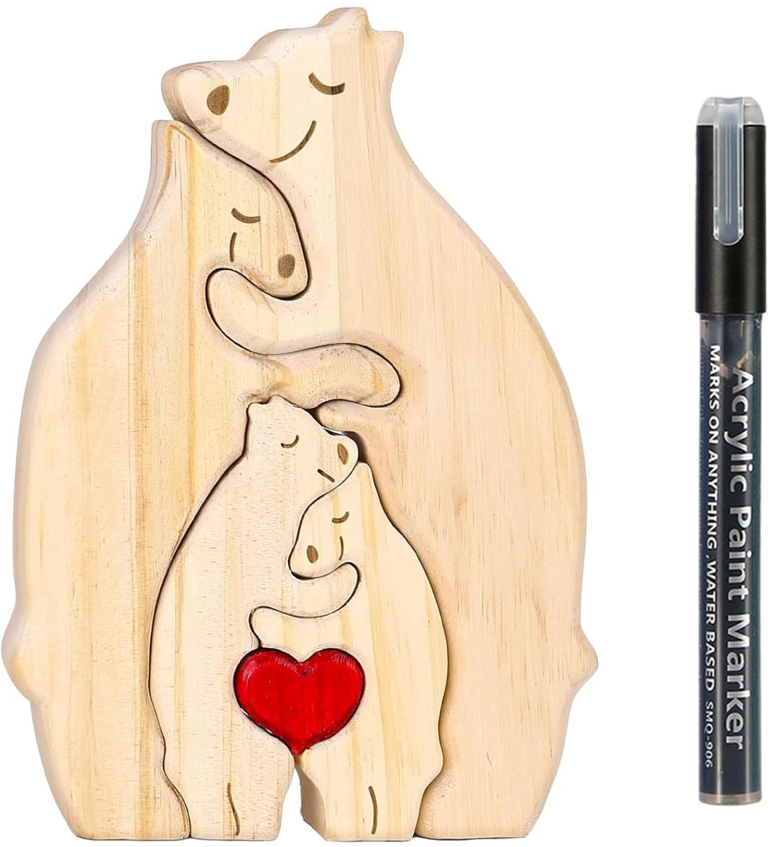 Solidchoice - Gepersonaliseerde Houten Kunstpuzzel van de Berenfamilie