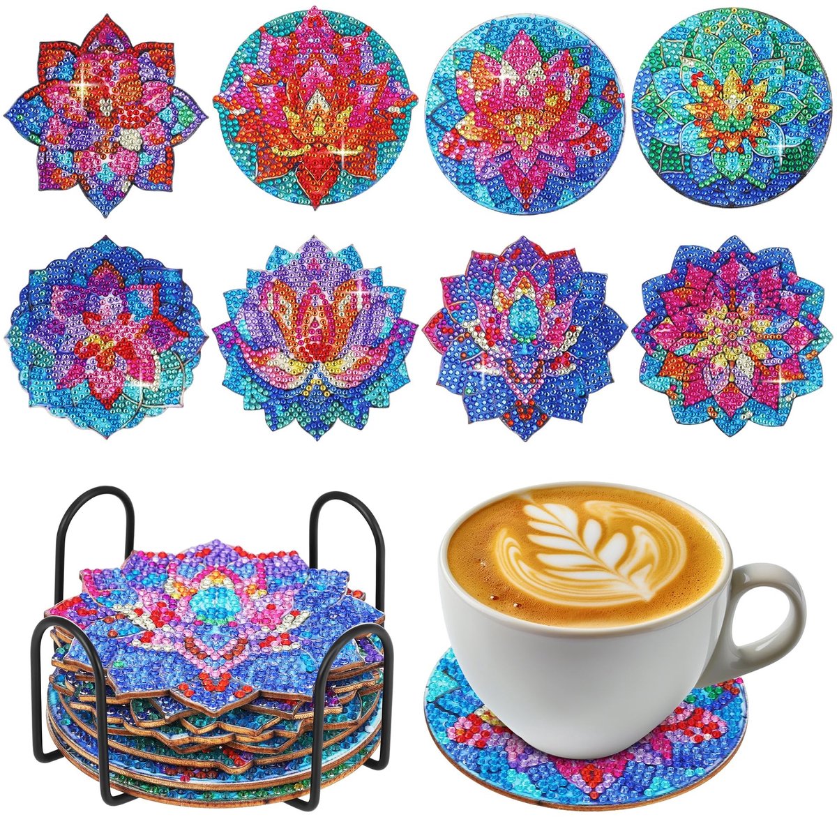 Solidchoice - Set van 8 DIY Diamant Coasters met Houder