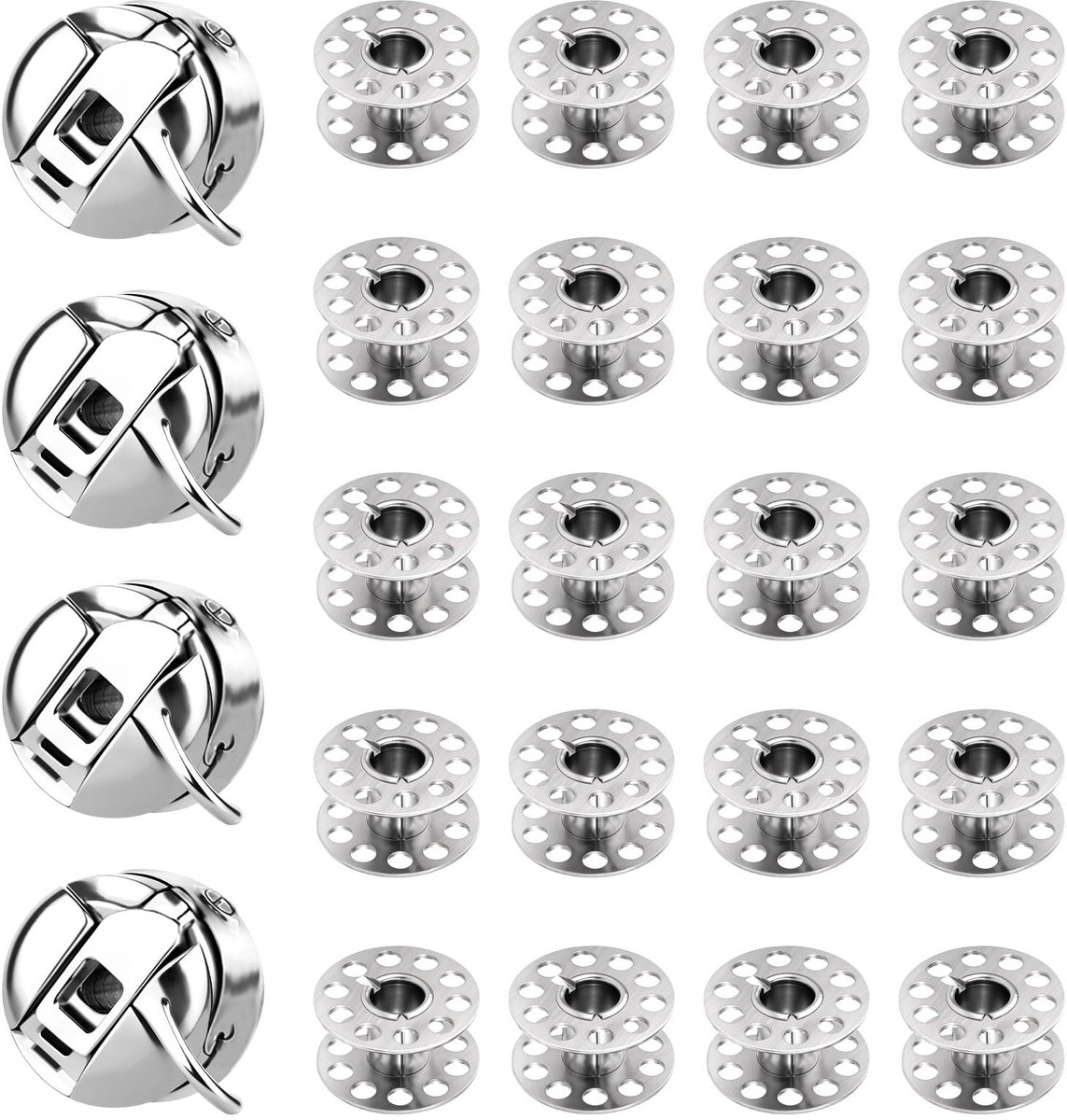 Solidchoice - Set van 4 Vervangende Spoelen voor Naaimachines met 20 Stuks Metalen Spoelen