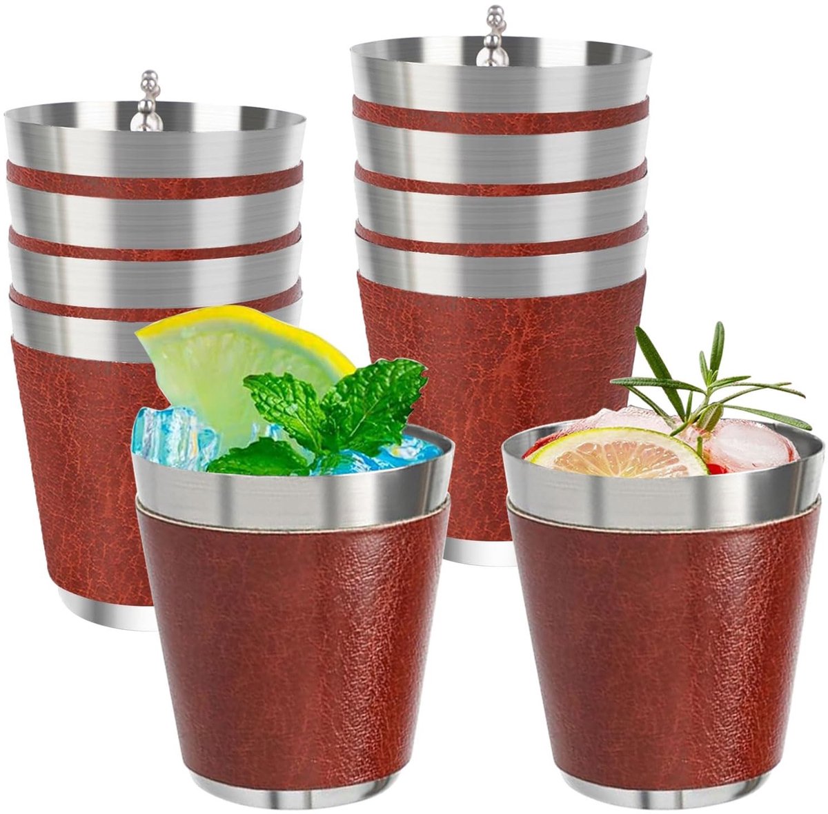 Solidchoice - Set van 10 RVS Shotglazen met Ketting voor Feestjes en Evenementen