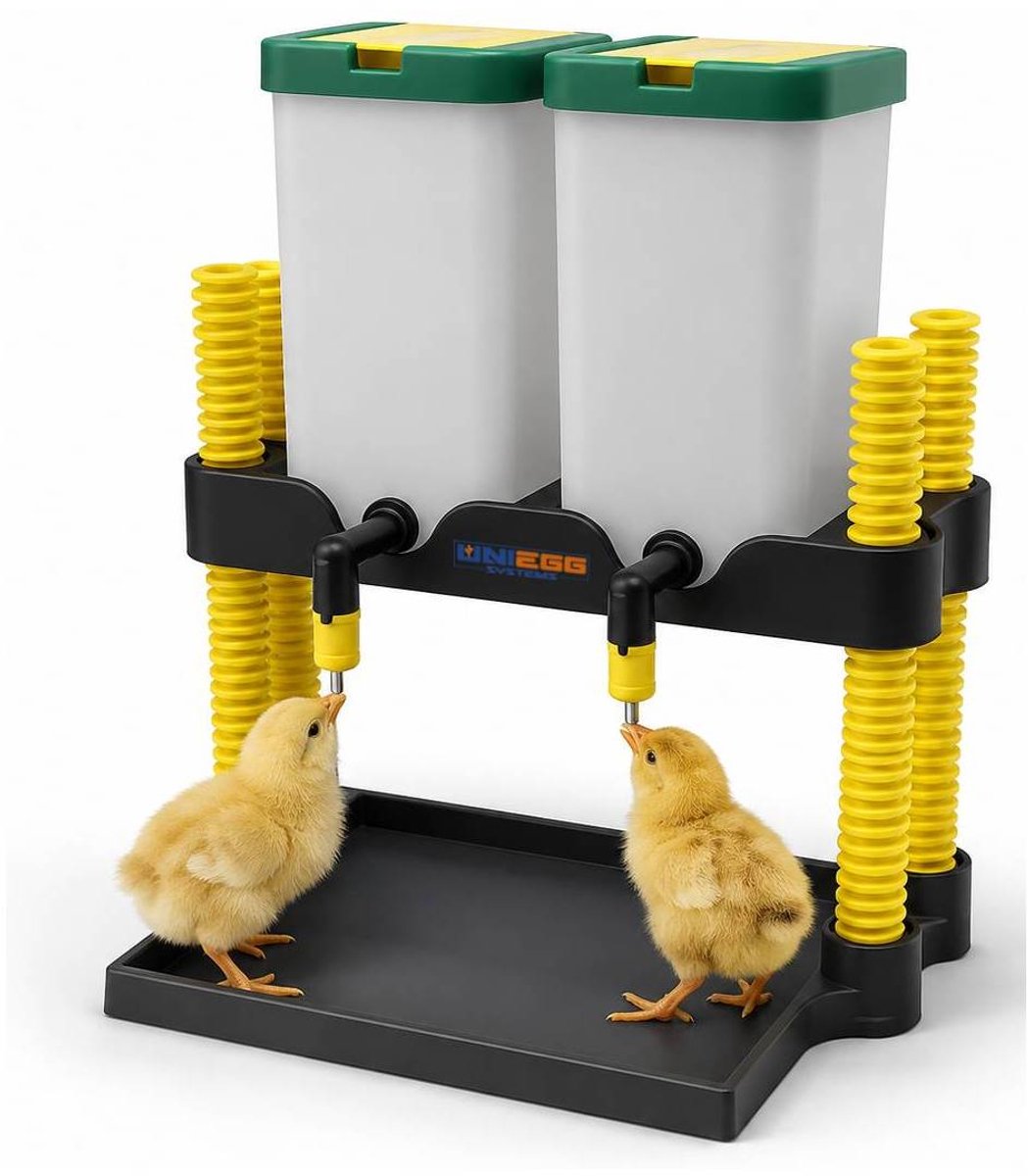 UniEgg® Premium Verstelbare Drinkbakstation inclusief 2x 1 Liter Drinknippelbakken | In Hoogte Verstelbaar | Voor Cavia’s, Hamsters, Kuikens, Konijnen en Andere Kleine Dieren | Inclusief Nederlandse Handleiding
