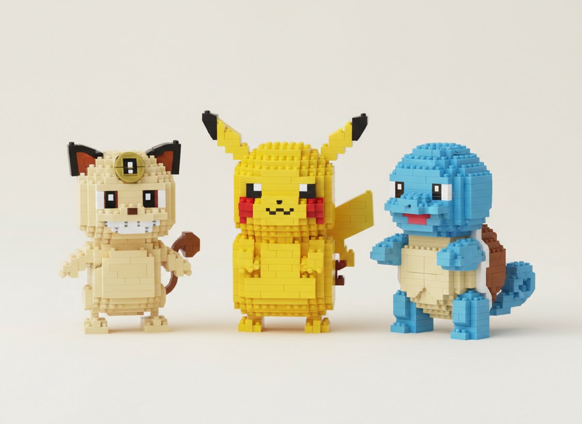 Lboyu Pokémon team - 8093A/8073A/8075A - mini blokjes - bouwset - Pikachu - Meowth - Squirtle - voordeelset van 3