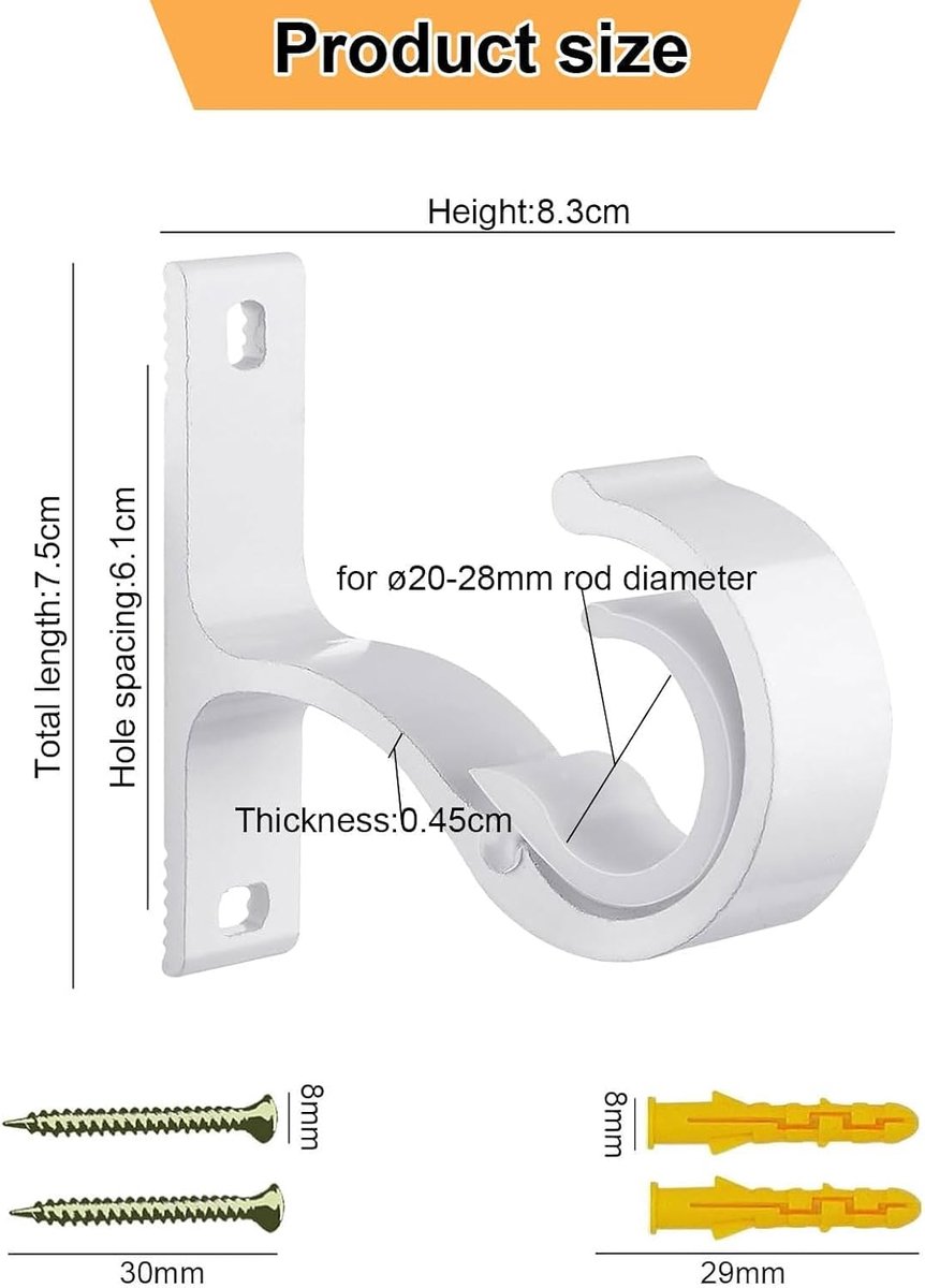 Curtain Rod Bracket, 2pcs Heavy Duty Curtain Track Brackets for ø20-28mm Bars, Premium Ceiling Hanging Curtain Rod - ShopVlot
