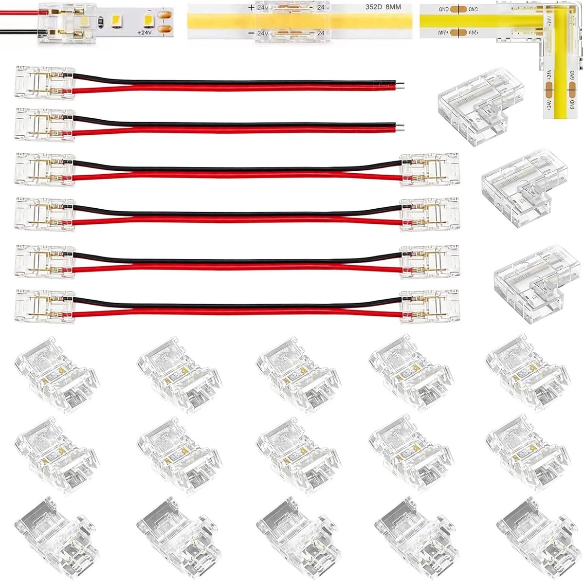 25 stuks ledstripconnectoren 2-polig 8 mm - ShopVlot