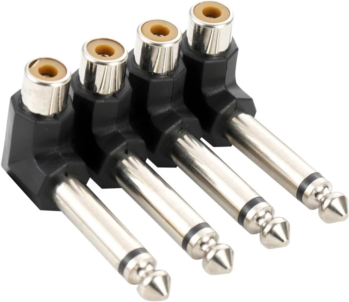 4pcs Right Angle R-CA to TS 6.35mm Audio Adapter, 90 Degree 1/4 Inch Mono Male to R-CA Female Connector for Speaker - ShopVlot