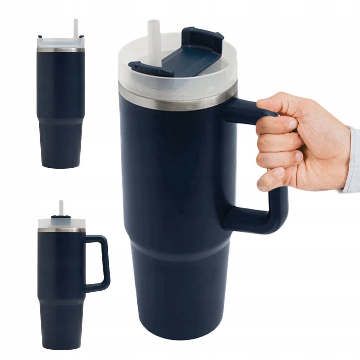 Thermosbeker 900ml RVS met Handvat & Rietje - Lekvrij voor Auto