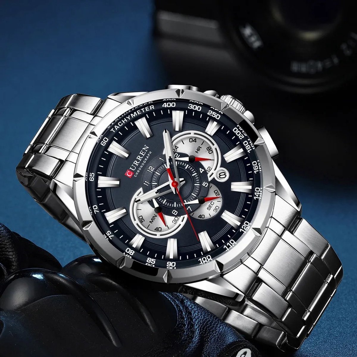 Curren 8363 luxe zilver kleurige business mannen herenhorloge Digitale Quartz