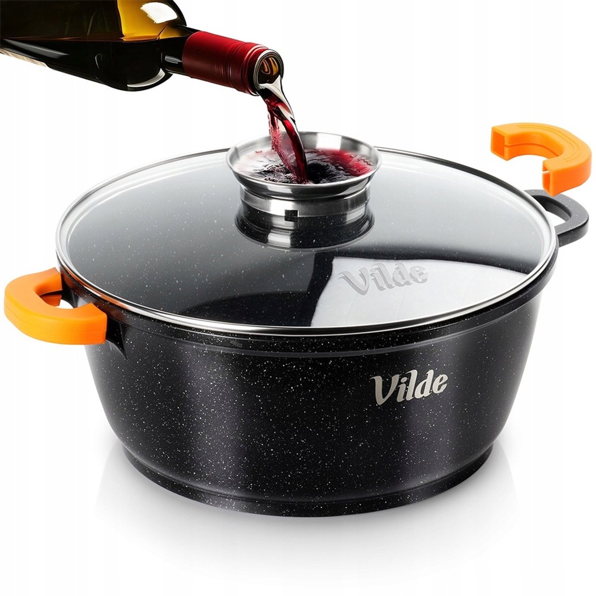 Vilde Aluminium Graniet Kookpan 5.8L 28cm met Deksel en Doseerder