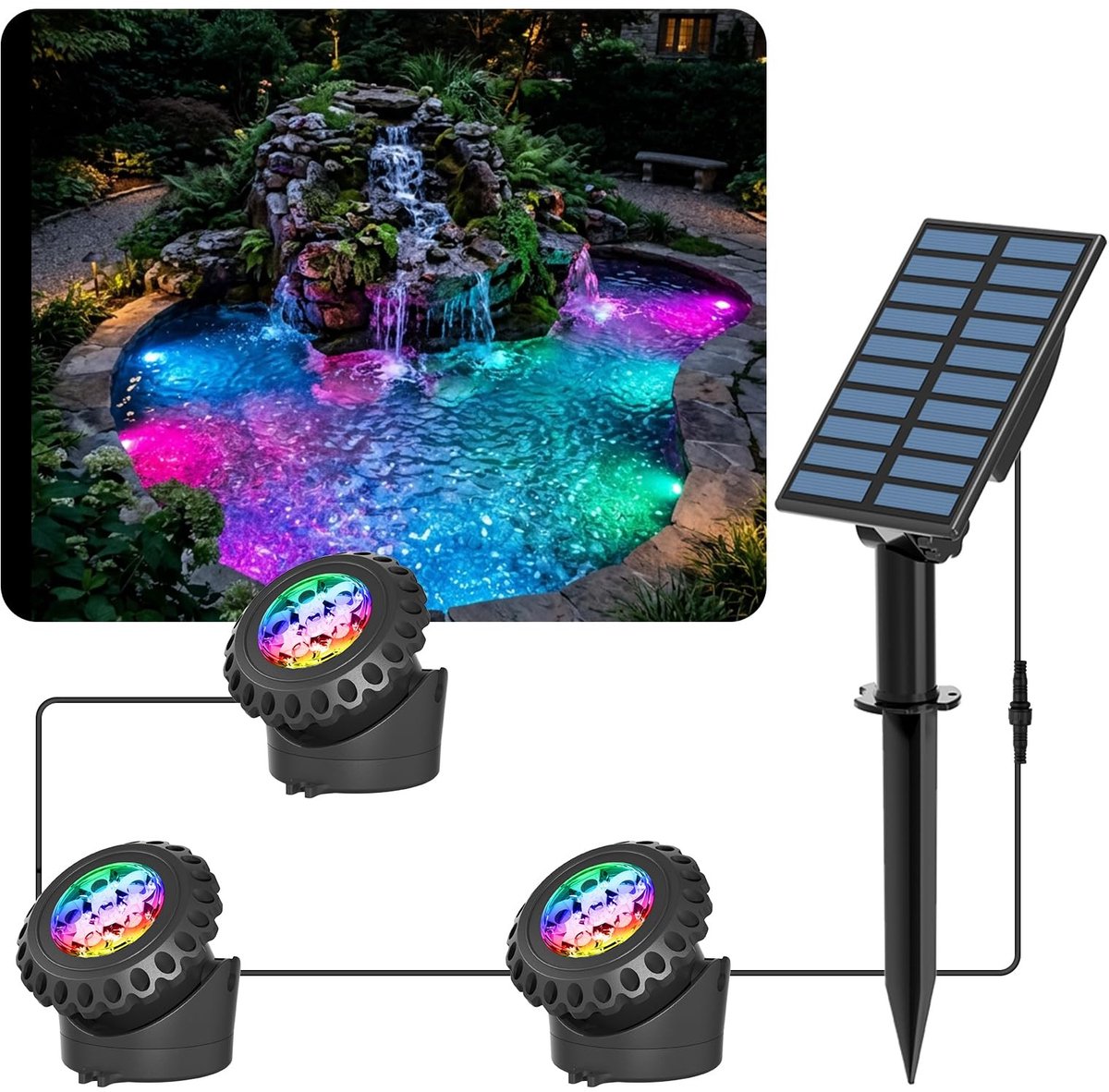 Solidchoice - Zonnelampen voor Vijver - 3-in-1, Dimbaar, IP68 Waterdicht