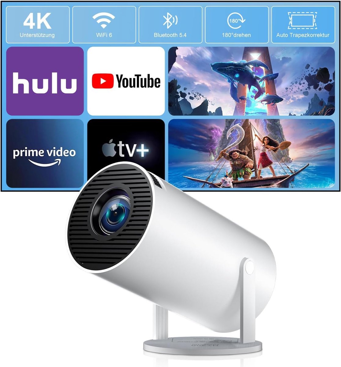 Beamer Full HD 1080P – 4K Ondersteuning – WiFi & Bluetooth – Automatische Keystone Correctie – Projector voor Thuisbioscoop