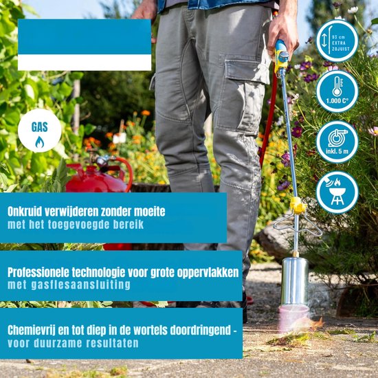 Ploutos® Onkruidbrander - Onkruidbrander Gas - Voor Tuin en Oprit - Geel en Blauw - 94cm x 23cm x 37cm van Ploutos — afbeelding 4