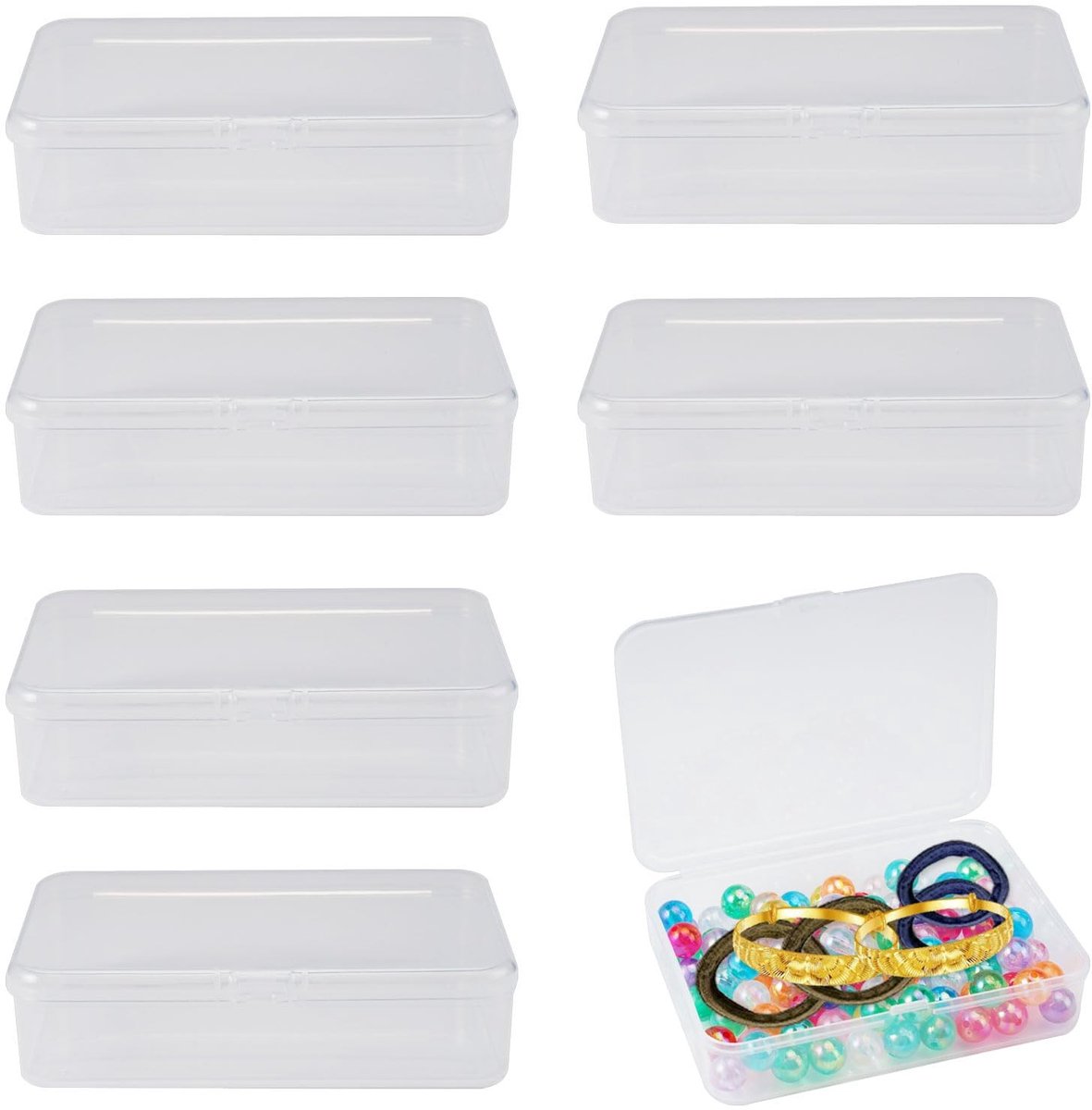 Solidchoice - Set van 6 Heldere Plastic Opbergdozen met Scharnierdeksel