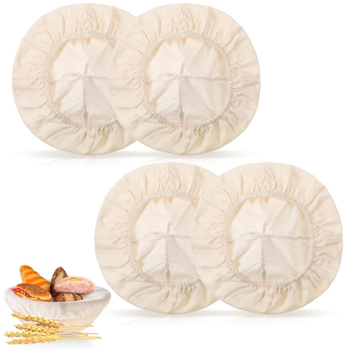 Solidchoice - Set van 4 Linnen Bakdoeken voor Brood met Ronde Vorm