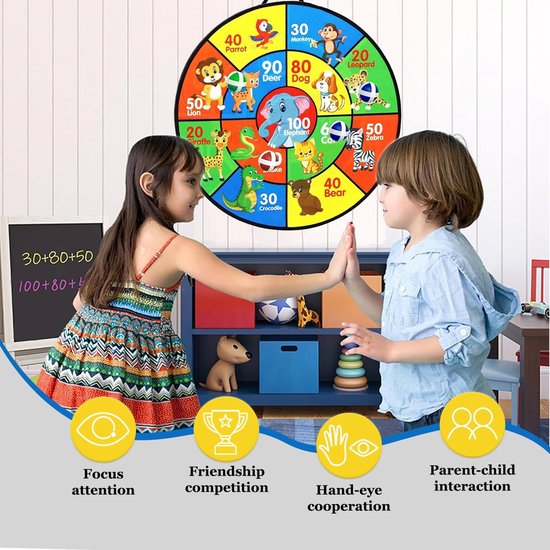 Dubbelzijdig dartbord - Werpspel voor kinderen - Binnen en buiten spelen - Inclusief ballen - 66 cm - Multicolor — afbeelding 4
