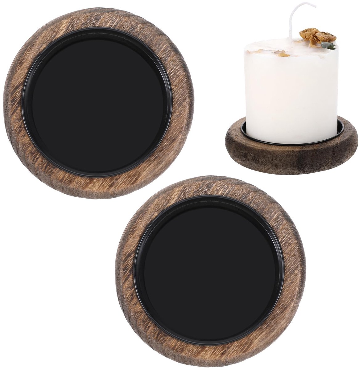 Solidchoice - Set van 2 Houten Kaarsenhouders met IJzeren Coasters