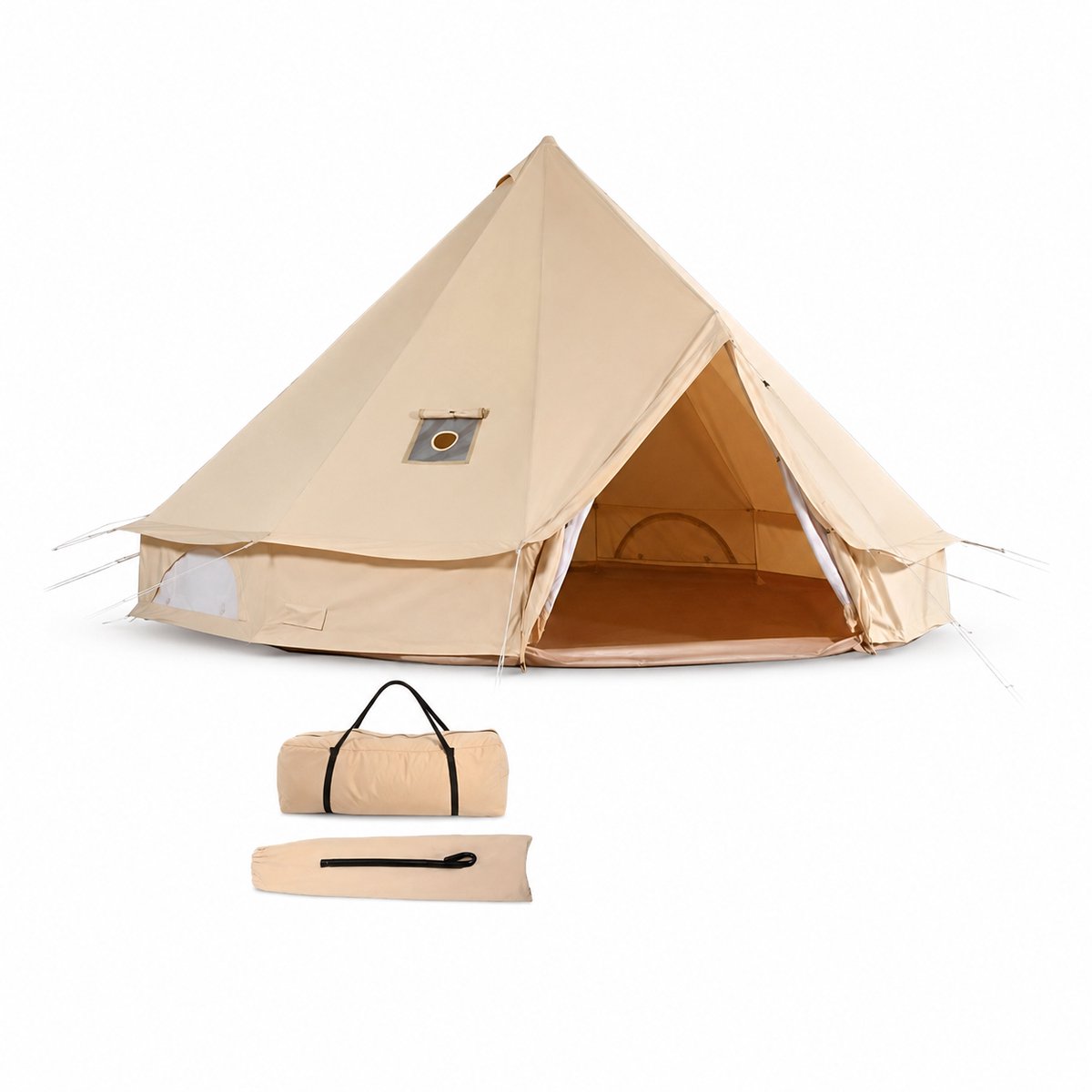 Sello! Canvas tipi tent – tent – bell tent – yurt tent – 4-seizoenen – TC-katoen – grondzeil – kachelopening – 4 personen – Ø 3 m