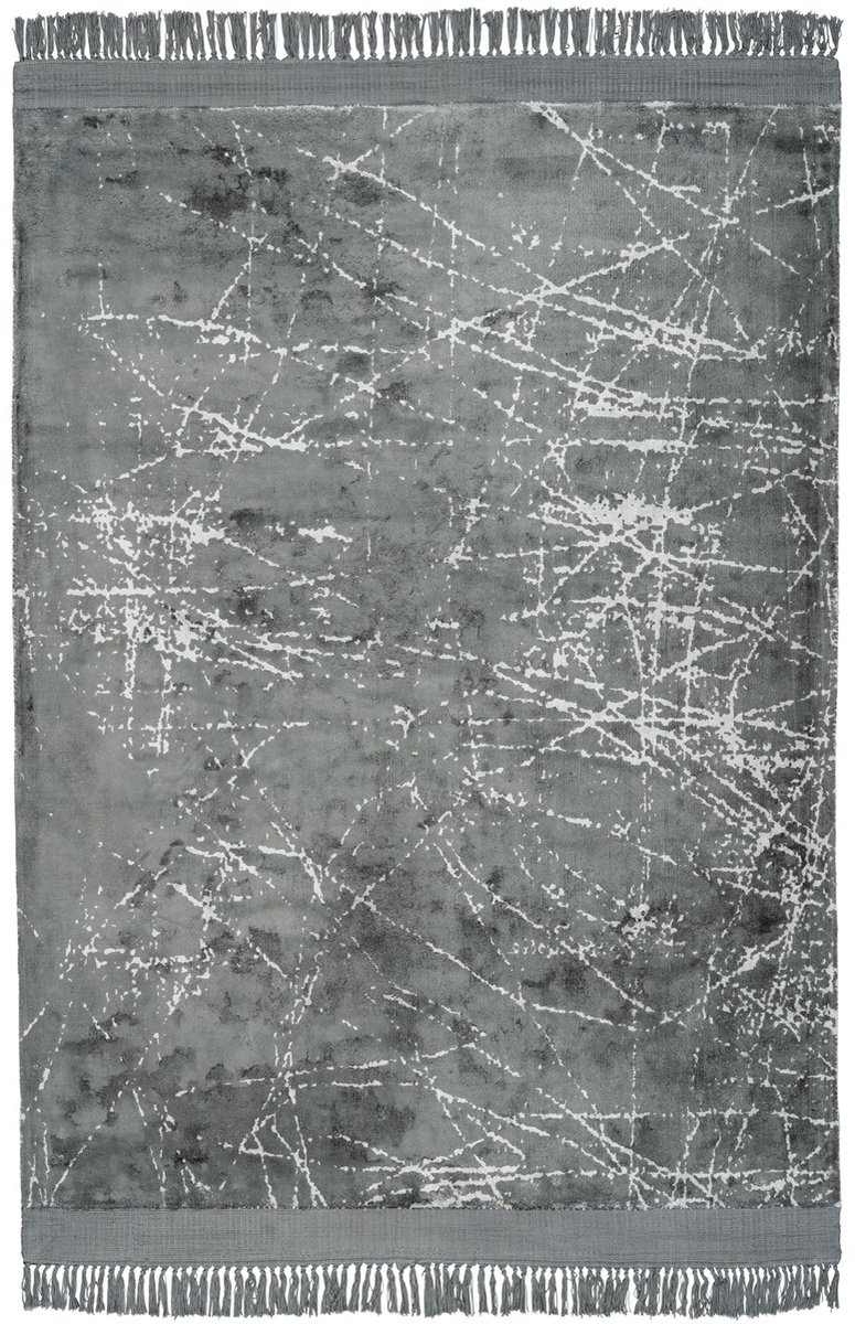 Padiro laagpolig vloerkleed 120 x 170 cm - grijs - vintage patroon - met franjes - geschikt voor vloerverwarming - van viscose