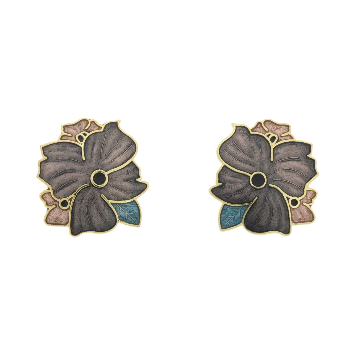 Behave – Oorstekers gelaagde bloem – Zwart – 2,2 x 2,4 cm