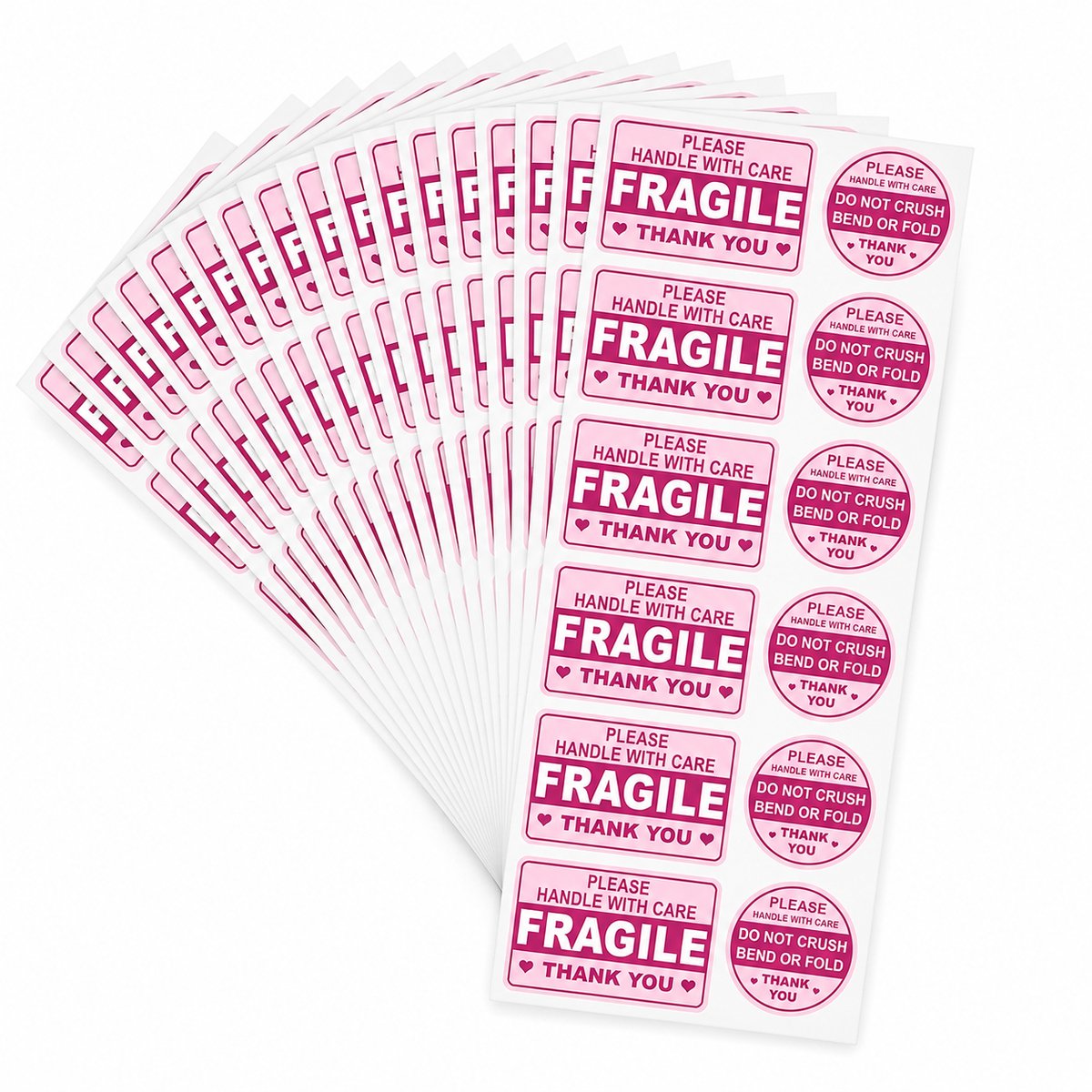 Fragile Stickers 100 Stuks - Roze Breekbaar Stickers met Hartjes - Handle With Care Etiketten voor Verzending - Waterproof