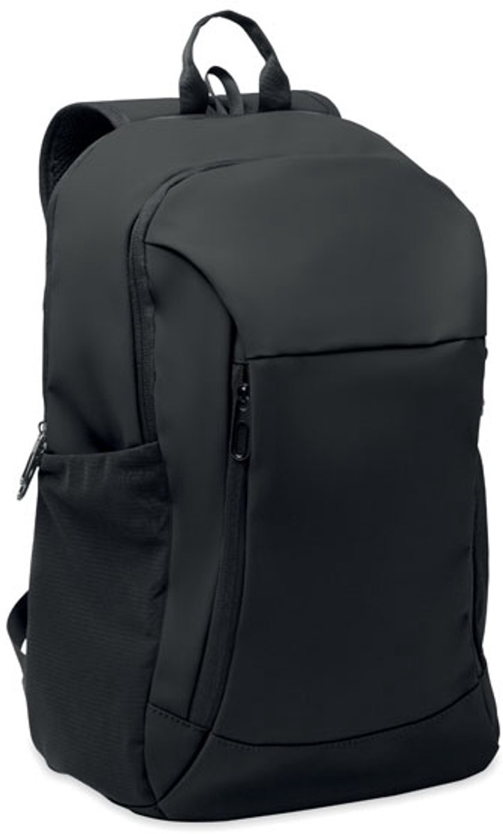 15 inch laptoprugzak van zacht PU met gewatteerde achterkant en verborgen hoofdvak met rits Zwart