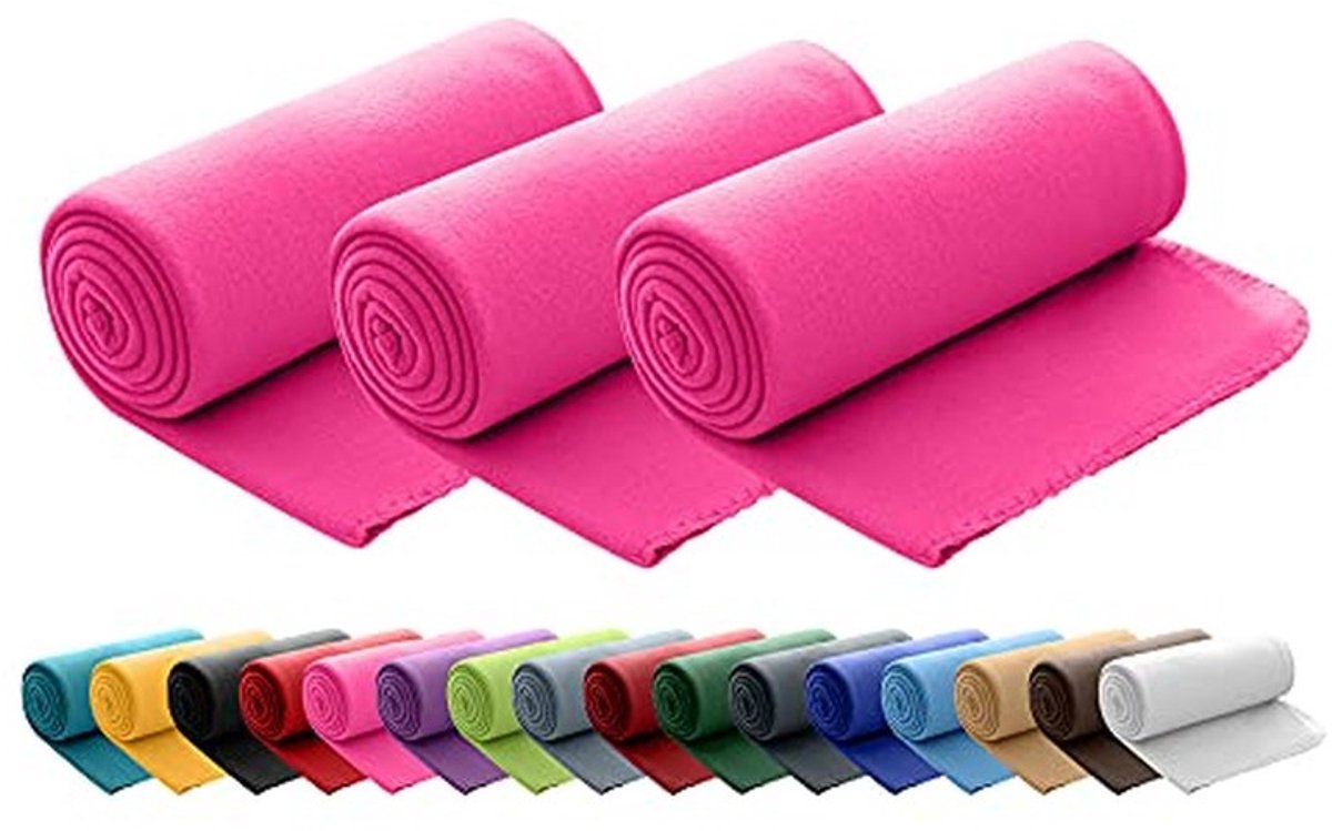 Solidchoice - Set van 3 Fleece Dekens 130x160 cm Roze