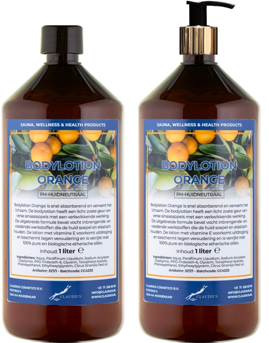 Bodylotion Orange 1 Liter - met gouden pomp - set van 2 stuks
