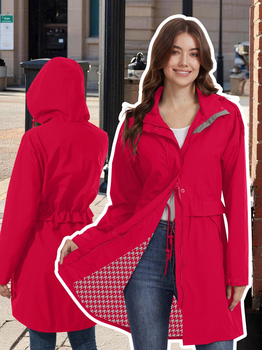 ATLASLAVA Regenjas Dames Waterdicht met Capuchon - Regenmantel - Ademende Jas - Lange Overgangsjas - Trenchcoat - Lente & Herfst - Maat S t/m 5XL