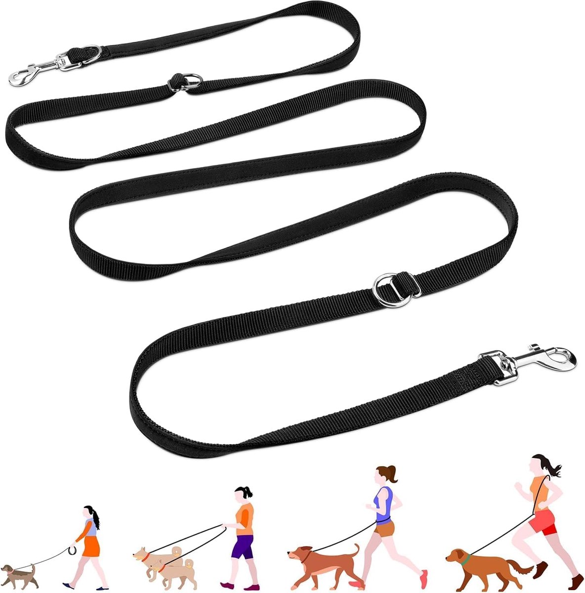 Hondenriem 3 m Verstelbare Intrekbare Lijn met 2 Karabijnhaken - Verdikte Dubbele Lijn voor Kleine Middelgrote Honden - Handsfree Trainingslijn Gemaakt van Nylon - Zwart