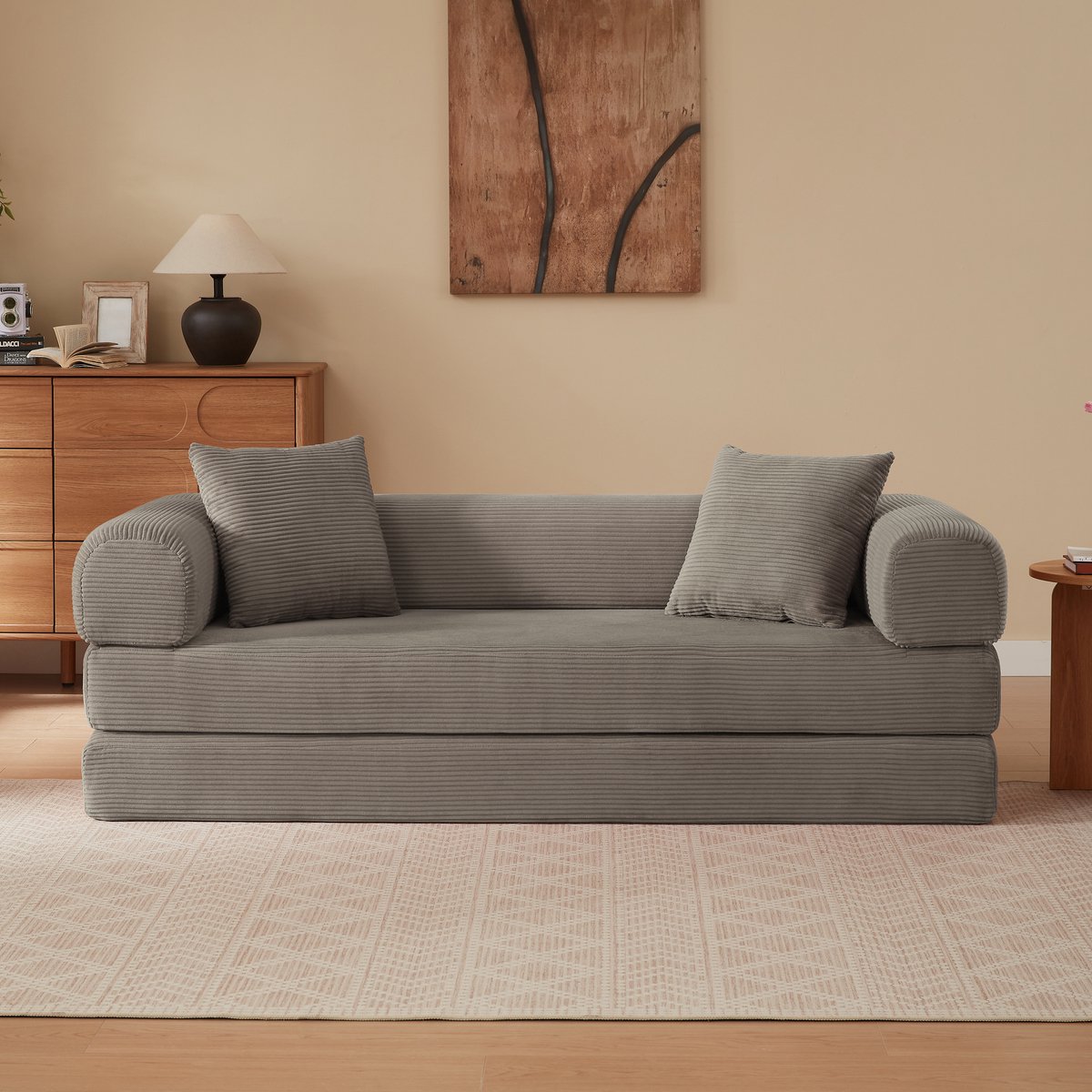 Slaapbank - Modulaire Frameloze Sofa Bed Met Tatami Design, 3-Zits Lounge Bank Met Zachte Bekleding En Hoge Comfort Schuimvulling - Opvouwbare Bank Voor Woonkamer, Slaapkamer En Appartement - Taupe