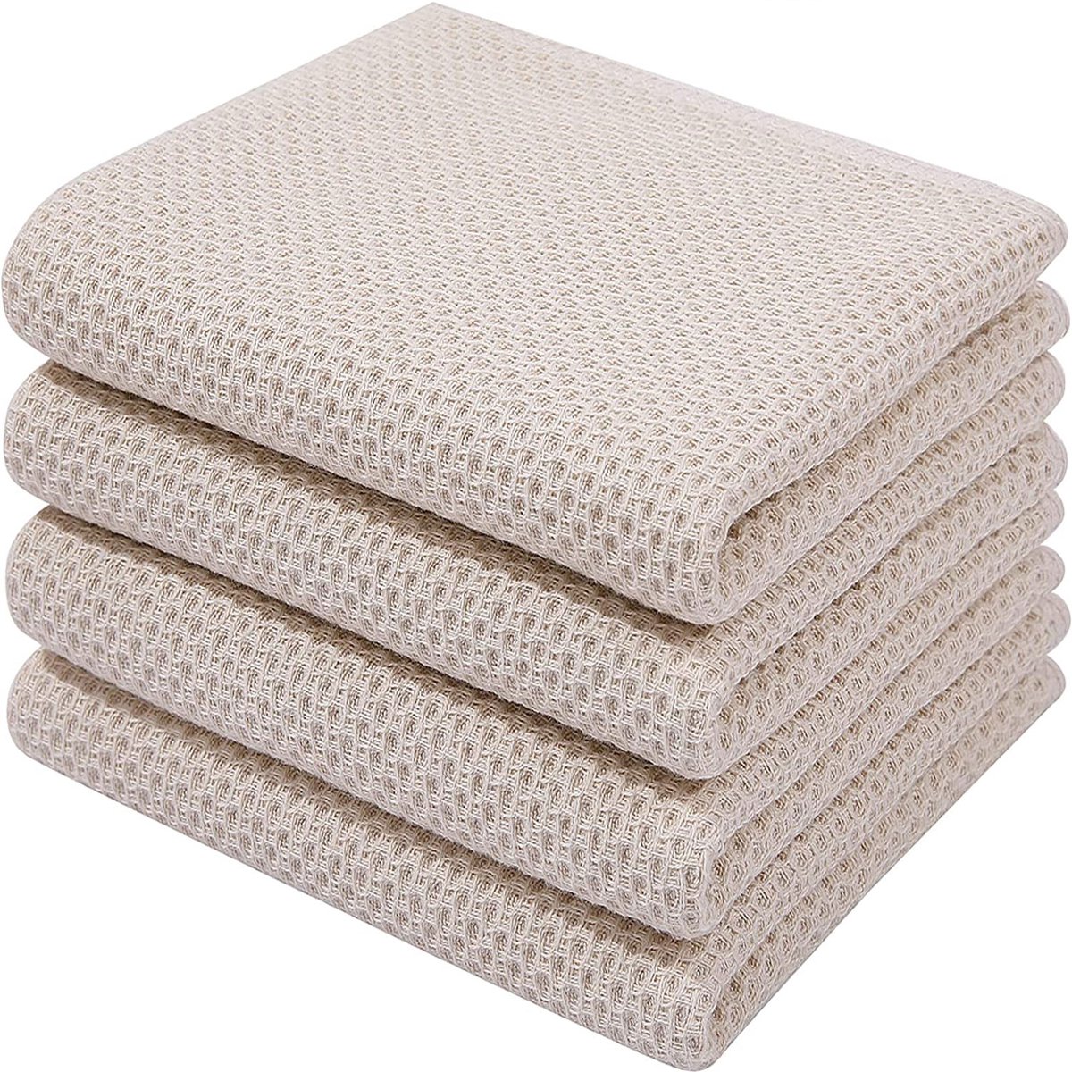 REDOM Keukenhanddoek Set 4 Stuks 34x73 cm – Zachte en Absorberende Katoenen Handdoeken met Wafelstructuur – Voor Keuken, Schoonmaken en Dagelijks Gebruik – Gebroken Wit