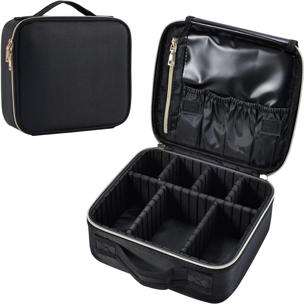 QUOVO® Visagie Koffer - Cosmetica Koffer - Kapperskoffer - Make-up Koffer met Verstelbare Vakken – Pedicure en Nagelstyliste Beauty Koffer – Kapperstas – Waterdicht – Makkelijk Mee Te Nemen - Zwart - 26cm x 23cm x 10cm