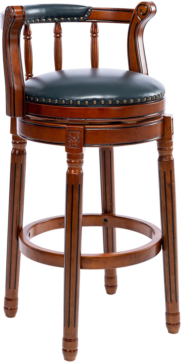 Clruro Barkruk - Zithoogte 75 cm - 360° Draaibaar met Rugleuning - Rundleer en Hout - Ivoor