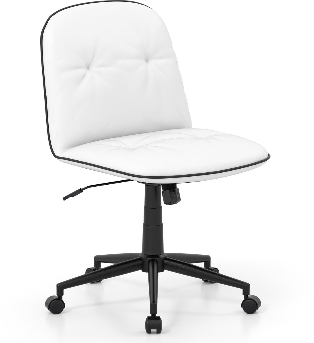 COSTWAY Bureaustoel, armless bureaustoel, draaistoel met wielen, wipfunctie en kunstlederen bekleding, computerstoel, make-up tafel stoel, in hoogte verstelbaar, voor thuiswerken, slaapkamer (Wit)