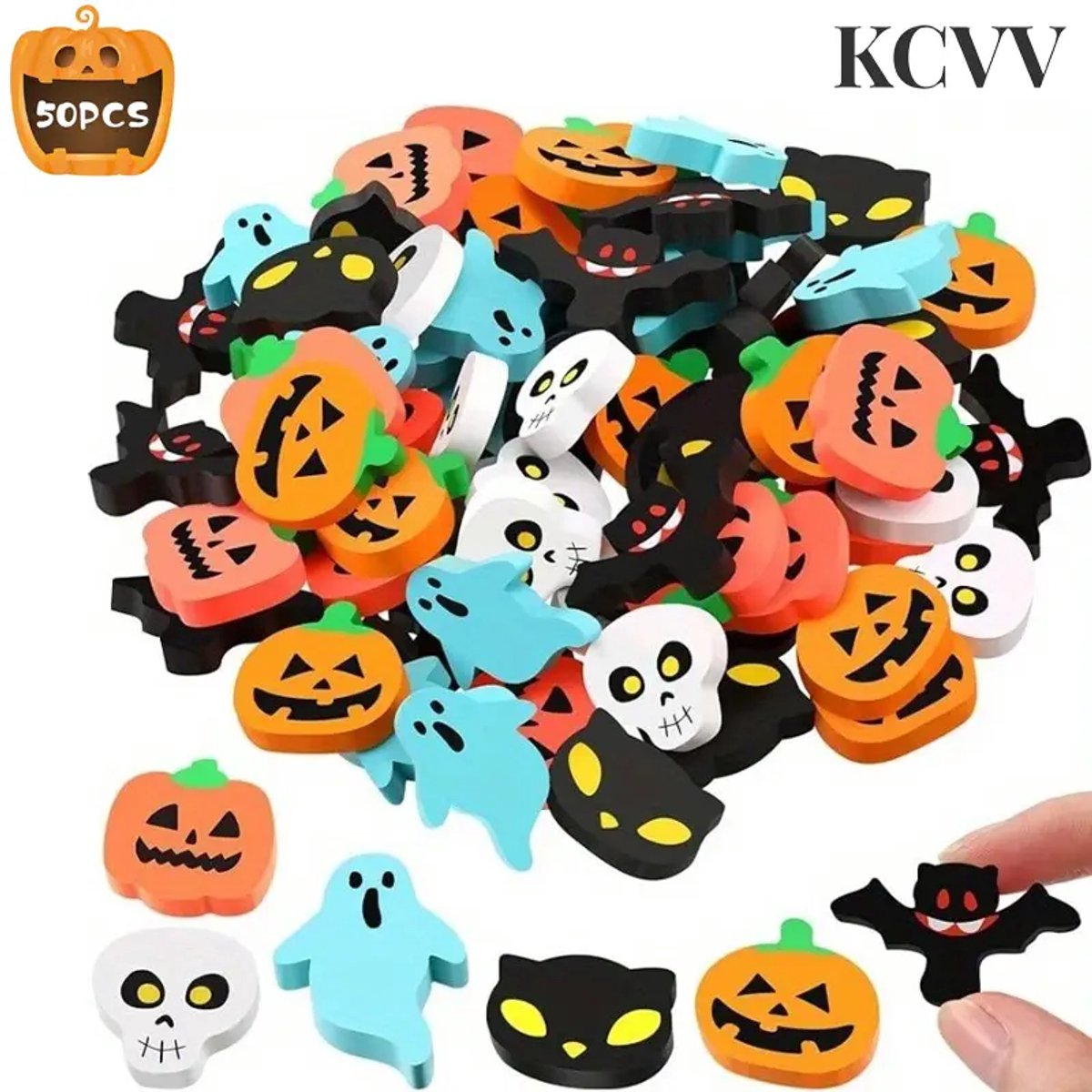 Halloween pompoen gummen -gumpen-gummen kinderen-50 mini-gummetjes - Halloween-gummetjes voor kinderen - Gummetjes in de vorm van een pompoen of schedel - Halloween-cadeaus en kantoorartikelen