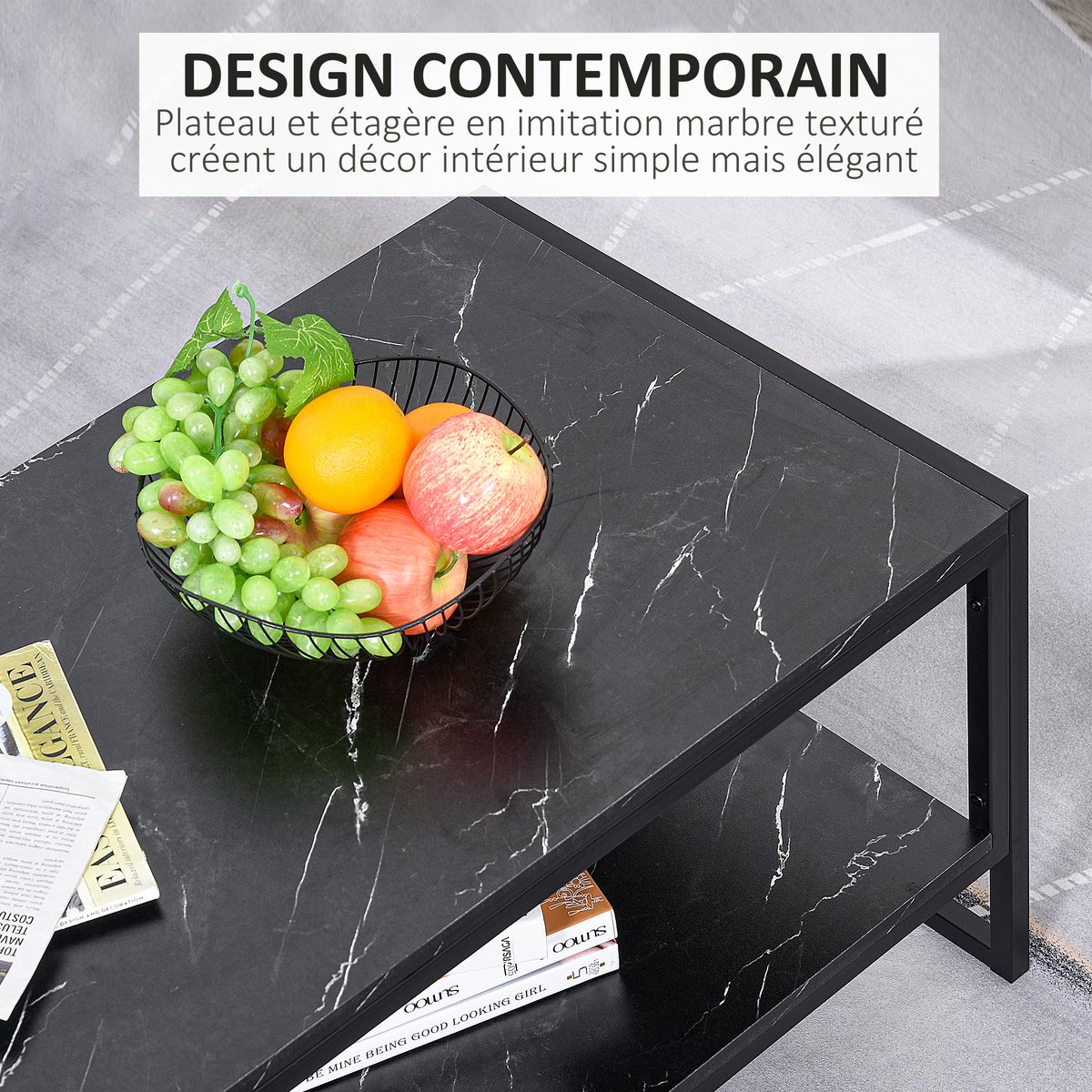 Moderne salontafel met 2 planken - 106 x 50 x 47 cm - zwart